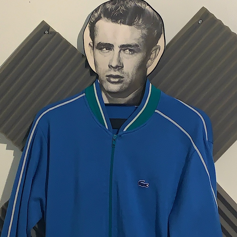 Vtg 𝗟𝗔𝗖𝗢𝗦𝗧𝗘🐊𝗜𝗭𝗢𝗗 Cotton track jacket. Blue/green/white size lrg EUC